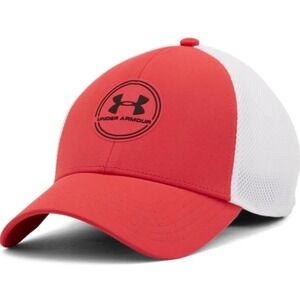 Under Armour Men's Iso-Chill Driver Mesh Golf Cap Fitted Hat Red‎ White M/L